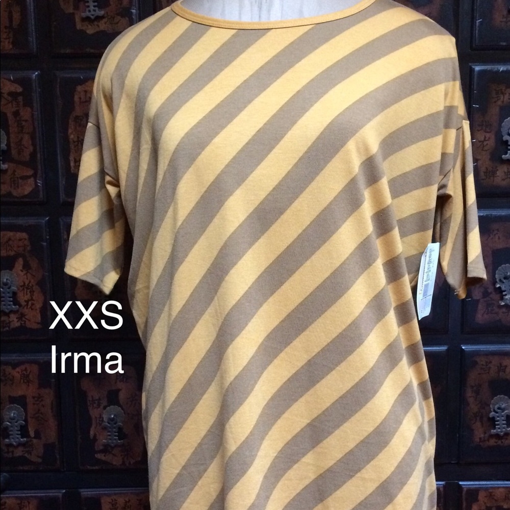 Lularoe soft Irma tunic in mustard stripes!